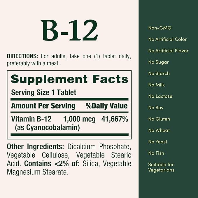 Nature's Bounty Vitamin B12 1000 mcg Supplements,Supports Energy Metabolism,200 Ct,(Pack of 2)