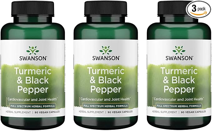 Swanson Premium Turmeric & Black Pepper Antioxidant Supplement for Active Adults Seeking Joint, Digestion, and Circulation Support - Non-GMO, Organic (90 Vegan Capsules, 3 Pack)