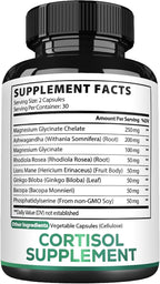 Satoomi 8in1 Cortisol Manager with Magnesium Glycinate, Ashwagandha, Rhodiola Rosea, Lions Mane & More - Cortisol Reducer Supplement Men & Women - 60 Capsules