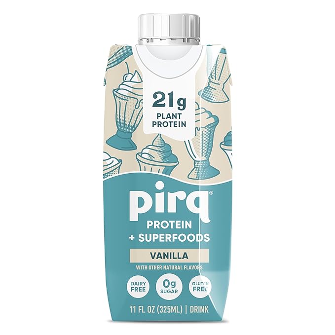 Pirq, 21g Dairy Free Protein Shake, 25 Superfoods, 0g Sugar, Plant-Based Protein Drink, Gluten-Free, Vegan, Kosher, Keto, Low Carb, Low Calorie (12 Pack) (Vanilla)