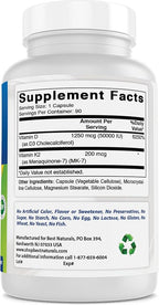 Best Naturals Vitamin D3 50,000 IU with MK-7 K2 200 mcg – 90 Veg Capsules – High Potency – Non-GMO, Gluten Free
