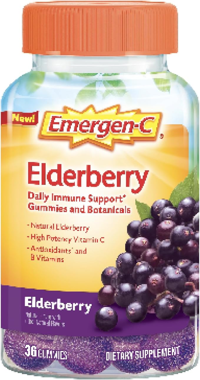 Emergen-C Elderberry Gummies, Elderberry Immune Support Natural Flavors with High Potency Vitamin C, Back to School Essentials - 36 Count