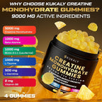 Creatine Monohydrate Gummies for Men & Women, 9000MG Creatine Gummies Sugar Free with L-Taurine, BCAA 2:1, B12 B6 for Boost Strength, Focus & Endurance, Vegan, Non-GMO, Pineapple 120pcs