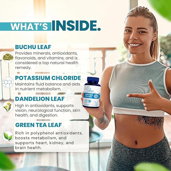 Diuretic Water Pills - Water Flush - Bloating Relief for Women & Men, Swelling & Water Retention | Natural Green Tea, Dandelion Leaf & Cranberry Detox, Water Weight Support, 50 Caps