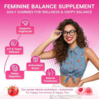 Feminine Balance Gummies for Women, Premium Ph Balance Gummies with Probiotic for Vaginal Flora Balance, Immune Support Supplement, Gluten-Free, Strawberry Flavor with Liquid Filled, 120 Count
