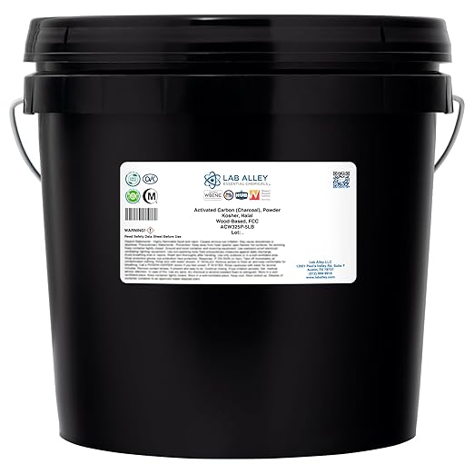 Lab Alley Activated Charcoal Powder, Food Grade, Kosher Certified, Halal, Wood Based, Ideal for Water & Air Filtration, Detoxifying Skincare Products, and Odor Control (5 Pounds)