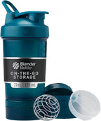 BlenderBottle Shaker Bottle with Pill Organizer and Storage for Protein Powder, Classic V2 ProStak System, 22-Ounce, Ocean Blue