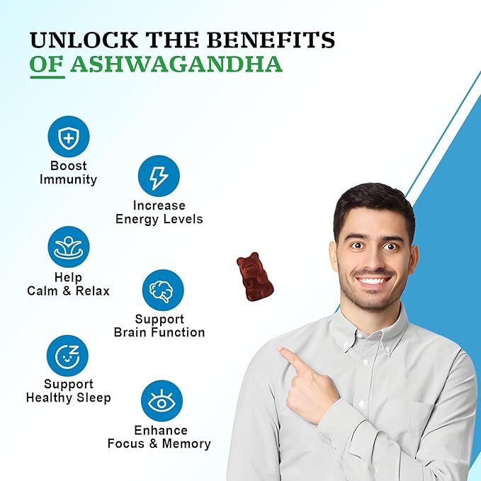 Ashwagandha Gummies for Women & Men, Ashwagandha Supplements for Calm Mood & Increased Energy, Non-GMO, Gluten-Free, Vegan 120ct