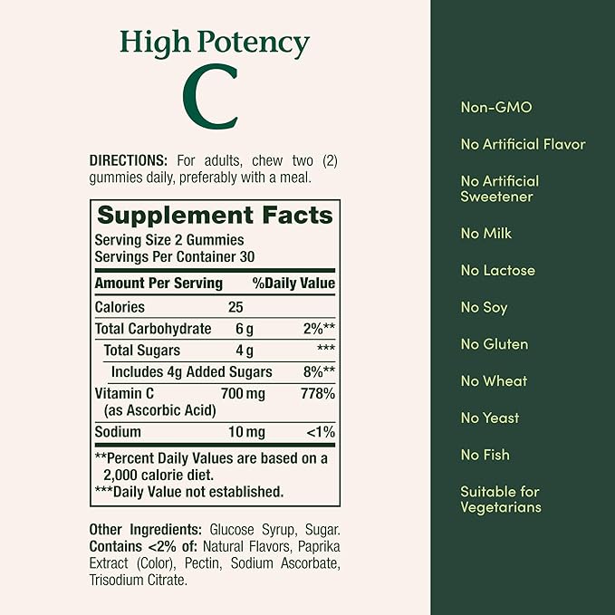 Nature’s Bounty Vitamin C Gummies 700mg, High Potency Vitamin C Chewable Gummies for Adults, Immune Support Supplement, Dietary Supplement, Orange Flavor, 60 Ct