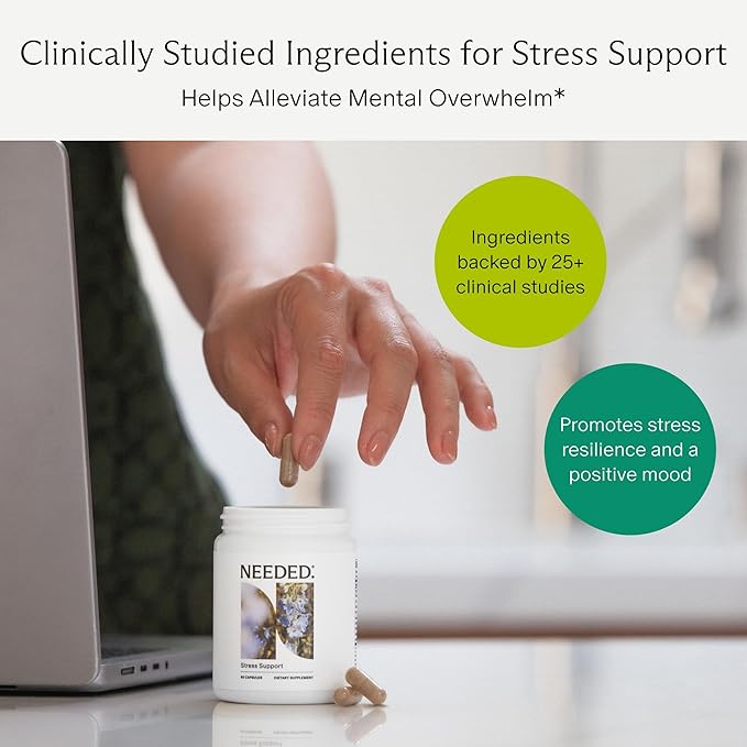 Needed. Stress Support - Herbal Blend Supporting Mood, Energy, and Hormone Balance for Women - Herbal Supplement of Shatavari, Ashwagandha, Rhodiola - Non-GMO - 30 Day Supply - 120 Capsules