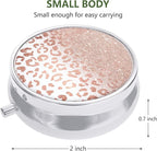 Nipichsha Pill Box, Small Pill Case for Purse & Pocket, Cute Travel Medicine Organizer, Portable Medicine Container Holder to Hold Vitamins, Medication, Fish Oil & Supplement, Rose Gold Leopard Print