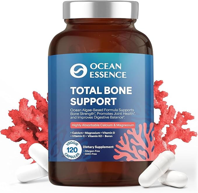 OCEAN ESSENCE Total Bone Support - Plant-Based Algae Calcium Supplement for Supporting Bone Density & Strength - for Men & Women 35+ - 120 Natural Calcium Capsules - Vitamins for Optimal Health
