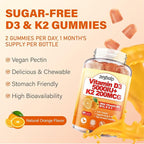 2Packs Vitamin D3 K2 Gummies for Adults, Sugar-Free Vitamin D3 5000IU + K2(MK-7) 200mcg Supplement with Vitamin B Complex & Vitamin C E Supports Bone, Muscle, Teeth & Immune, Vegan, Gluten Free