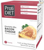 ProtiDIET Bacon Cheese Omelette Mix – Low-Sugar, No Trans Fat, High Protein Snack for 7 Adults – Nutritious Meal Replacement - Quick and Easy to Prepare - 7 Pouches Per Box