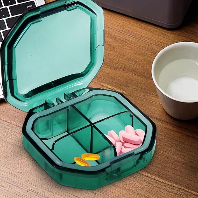 iplusmile 4 Compartment Pill Box, Moisture Proof Travel Pill Organizer Casefor Pocket Purse, Daily Portable Medicine Case for Vitamin, Fish Oil, Supplement