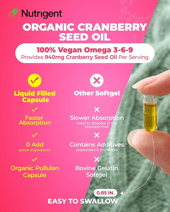 Organic Evening Primrose Oil + Cranberry Seed Oil Supplement Bundle, 940 mg Each, 100% Pure with Omegas & GLA, Cold Pressed Liquid Organic Capsules, Women’s Health, Skin Support