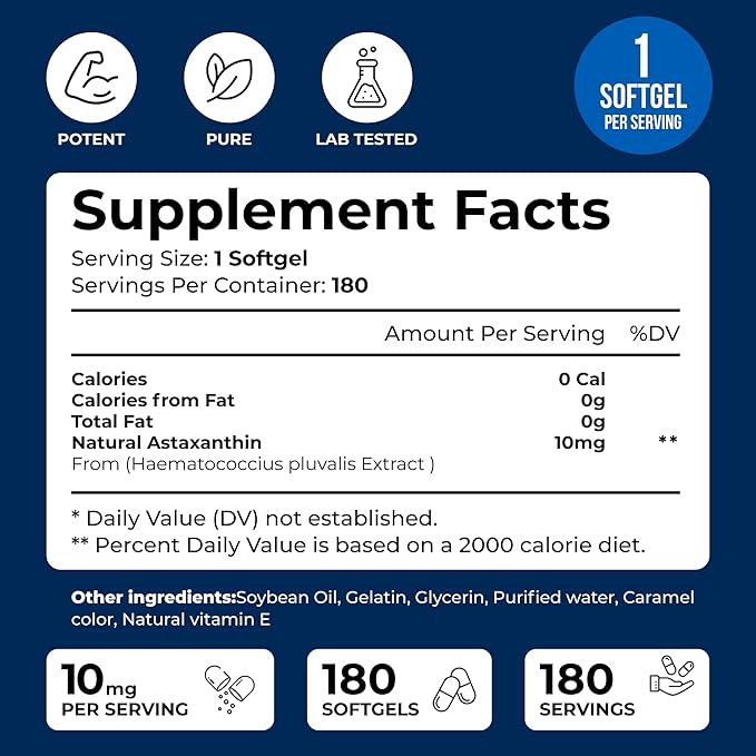 We Like Vitamins Astaxanthin 10mg Softgel - Highly Potent Astaxanthin Supplements from Haematococcus Pluvialis - Improves Eye, Joint, Skin Health & Energy Levels - 180 Servings, 6 Month Supply