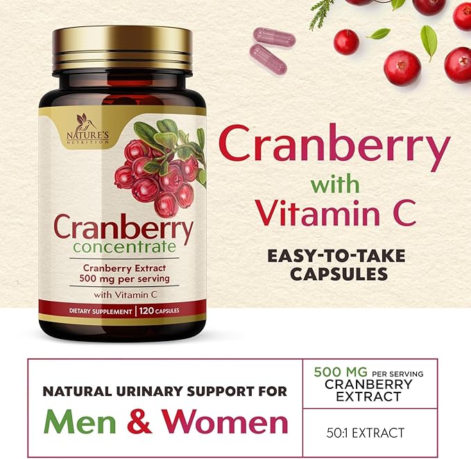 Cranberry Extract Pills Supplement - 500mg Per Serving Cranberry Extract with Vitamin C - Urinary Tract Health Support, Sugar Free Formula, Fruit Powder Extract - Bottled in USA - 120 Capsules