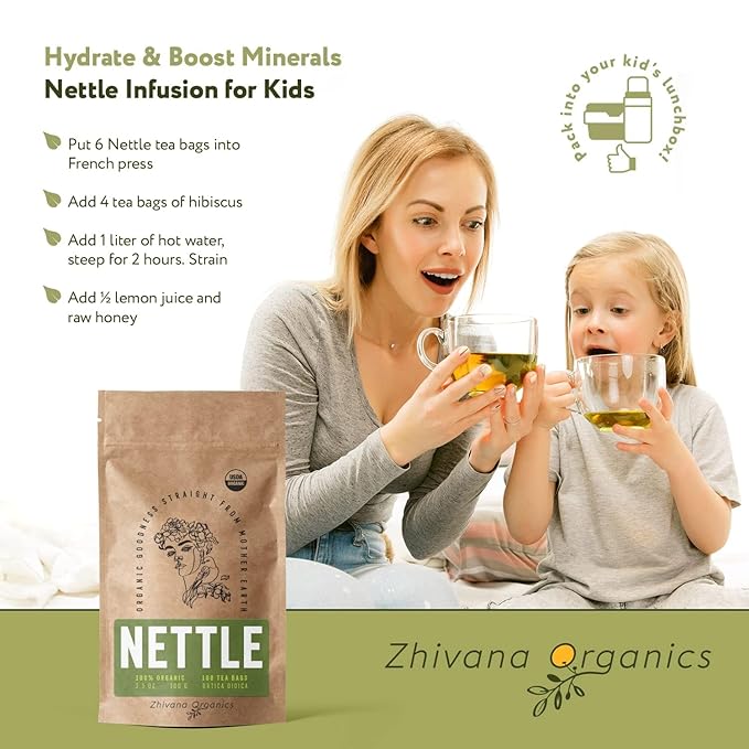 Nettle Tea Organic (100 Tea Bags) - Stinging Nettle Leaf TeaBags (Urtica Dioica) - Te de Ortiga Verde Organica - Support Digestion, Fluid Balance, Kidney, Skin, Hair