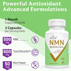 99% Ultra Purity NMN 500mg + Trans-Resveratrol 600mg, 1150mg NMN Resveratrol Supplement, 3-in-1 Advanced Formula for Boost* NAD, Cell, Immune, Energy & Muscle, Healthy Aging, Stabilized Form, 120 Caps