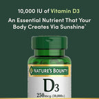 Nature's Bounty Vitamin D for Immune Support, Vitamin D Provides Immune Support and Promotes Healthy Bones, 10000IU, 72 Softgels (Pack of 2)
