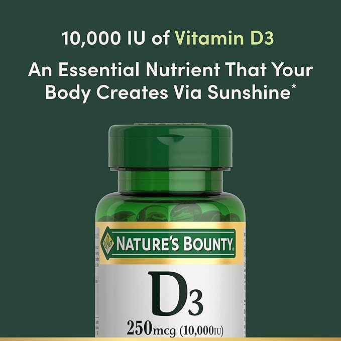 Nature's Bounty Vitamin D for Immune Support, Vitamin D Provides Immune Support and Promotes Healthy Bones, 10000IU, 72 Softgels (Pack of 1)