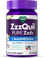ZzzQuil Pure Zzzs + Magnesium, Sleep Aid, Magnesium Citrate and Melatonin Gummies, Melatonin 2mg, Sleep Aids for Adults, Mixed Berry Flavored, 60 Sleep Gummies