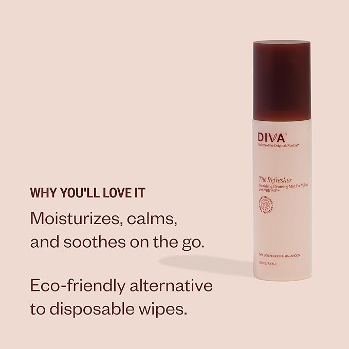 DIVA Refresher - Gentle & No-Rinse Spray Cleanser - Fragrance-Free & Plant-Based Formula - Helps Strengthen Moisture Barrier & Support Healthier Microbiome - 100 mL