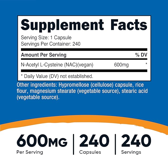 Nutricost N-Acetyl L-Cysteine (NAC) 600mg, 240 Vegetarian Capsules - Vegan, Non-GMO, Gluten Free (Pack of 2)