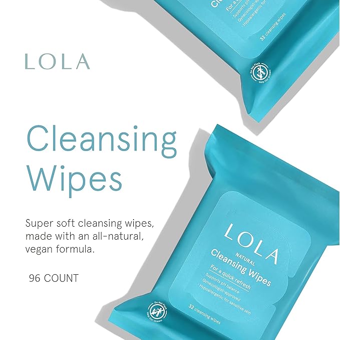 LOLA Cleansing Wipes - Feminine Wipes, Vaginal Wipes, pH Balance & Body Wipes for Women, 32 Count (Pack of 3)