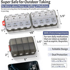 Foldable Weekly Pill Organizer 2 Times a Day with 2 Extra Compartments - Etched Label - Portable 7 Day AM PM Medicine Box, Week Daily Travel Pill Case Holder for Meds, Vitamin, Supplement, Clear Black