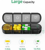 PULIV Weekly Pill Organizer 4 Times a Day with a Business Stylish Bag, Portable Pill Box 7 Day with 28 Compartments for Men, Removable Pill Sorters to Store Vitamin, Medication, Fish Oil, Supplements