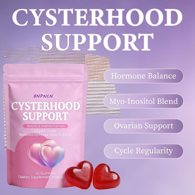 Cysterhood Support Gummies, Women's Gummies with Inositol, Zinc, Vitamin D3 & Vitamin B12, Supports Healthy Energy Levels, Vegan & NO GMO, 60 Gummies (1pcs)