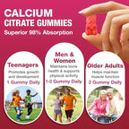 Calcium Citrate Gummies 1200mg - Sugar-Free Chewable Supplement for Women & Men with Bone, Muscle & Immune Support - Raspberry Flavor, 60 Count