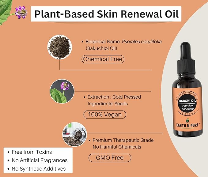 Earth N Pure Babchi Oil (Bakuchi Oil) Cold Pressed, Natural & Therapeutic Grade - 250 ml
