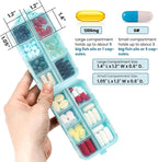 14 GRIDS Travel Pill Organizer Box with Labels - Travel Medicine Case Kit - Pocket Daily Pharmacy Container - Travel Medication Holder Dispenser for Fish Oil Vitamin Supplement Storage - Sky Blue