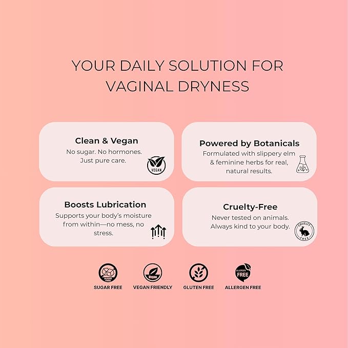 – Vaginal Dryness Gummies | Vaginal Moisturizer for Women, Feminine Care with Slippery Elm Bark & Mixed Berries | Sugar-Free, Blueberry Flavor, Vegan, 60 Count