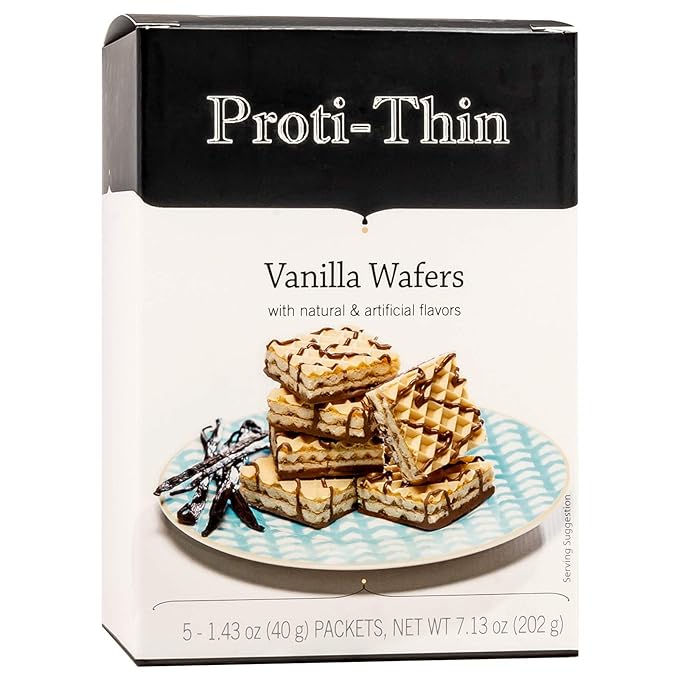 Proti-Thin High Protein Vanilla Wafer Squares, Low Sugar, Low Carb, Aspartame Free, Diet Wafer Bars, Healthy Snack, 5 Servings, 2 Wafers per Serving
