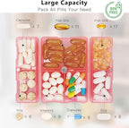 FYY Daily Pill Organizer, 7 Compartments Portable Pill Case Travel Pill Organizer,[Folding Design] Pill Box for Purse Pocket to Hold Vitamins,Cod Liver Oil,Supplements and Medication-Clear Red