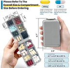 14 Grids Travel Pill Organizer Box with 415-Pcs Medicine Name Labels - Pocket Daily Pharmacy Case Container - Travel Medication Holder Dispenser Kit for Fish Oil Vitamin Supplement Storage - Grey