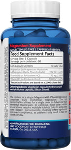 MAGNOX® High Absorption Magnesium Supplement with B6 & D3 Vitamins for Women & Men | Sleep Support | One Capsule a Day for Full Dosage (432mg) Patented & Clinically Tested Formula (60 pils)