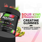 Bounce Pro Creatine Monohydrate Gummies for Men & Women, Low Calorie, 6G of Creatine per Serving, Vegan, Anti-Melting, Gluten-Free, Non-GMO (72 Count (Pack of 1), Strawberry Kiwi)