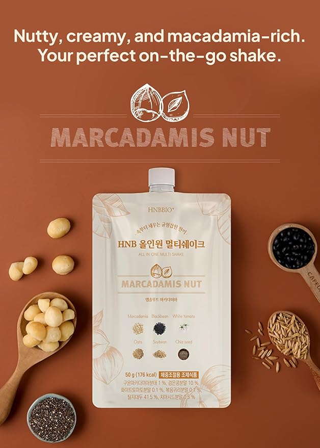 Korean Food All-In-One Multi Shake Macadamia Nut Flavor(50g*7 Packs) Dietary Fiber, Essential Amino Acids, Vitamins, 7-Day Convenient Individual Packs (12.35 oz)