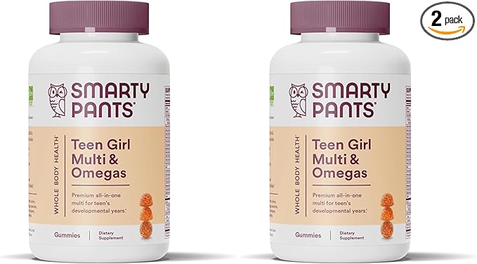 SmartyPants Teen Girl Multivitamin Gummies with Omega-3 Fish Oil (EPA/DHA), Vitamins C, D3, B12, A, K & Zinc, Gluten-Free, Includes Biotin for Hair, Skin & Nails, 120 Count (Pack of 2)