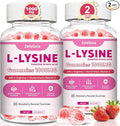 2 Pack L-Lysine Gummies 1000mg, Lysine Gummies Supplement for Adults & Kids, Essential Amino Acid with L-Arginine, L-Glutamine for Lip & Skin, Immune, Calcium Absorption, Strawberry Flavor, 120Ct