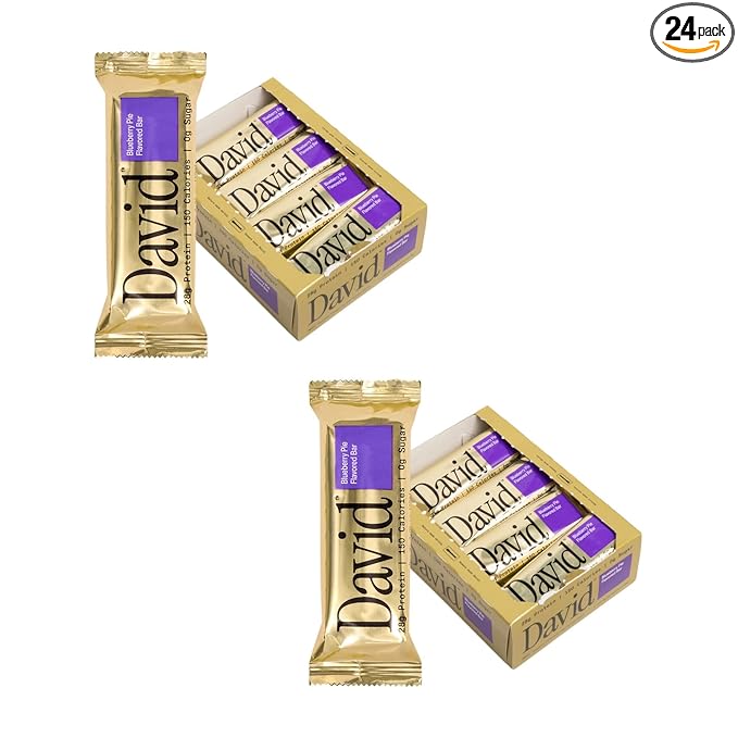 David Protein Bar, Blueberry Pie, 24 Protein Bars | 28g of Protein | 150 Calories | 0g of Sugar - High Protein, Low Carb, Gluten Free Protein Bar, Pack of 24