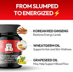 Korean Red Ginseng Extract Capsule Plus - All-in-One Vegan Supplements - Energy Boost & Immune Support, Caffeine Free & Non-GMO (600mg, 30 Capsules)