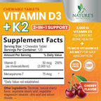Vitamin D 2000 IU 50mcg Per Tablet - Vitamins D3 & K2 (MK7) Complex Supplement for Bone, Teeth, Muscle, Calcium Absorption, Supports Immune & Heart Health, Chewable Formula USA Bottled - 120 Tablets