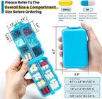 14 Grids Travel Pill Organizer Box with 415-Pcs Medicine Name Labels - Pocket Daily Pharmacy Case Container Kit - Travel Medication Holder Dispenser for Fish Oil Vitamin Supplement Storage - Blue