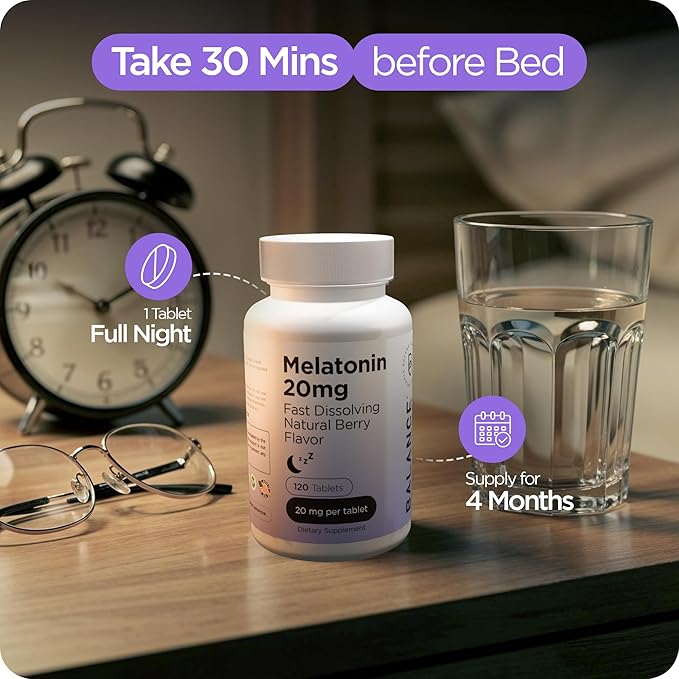 Balancebreens Melatonin 20mg Fast Dissolve Tablets - High Potency, Fast Acting, Natural Sleep Support – Sleep Aids for Adults – Non-Groggy, Drug-Free Formula – 120 Sleeping Pills